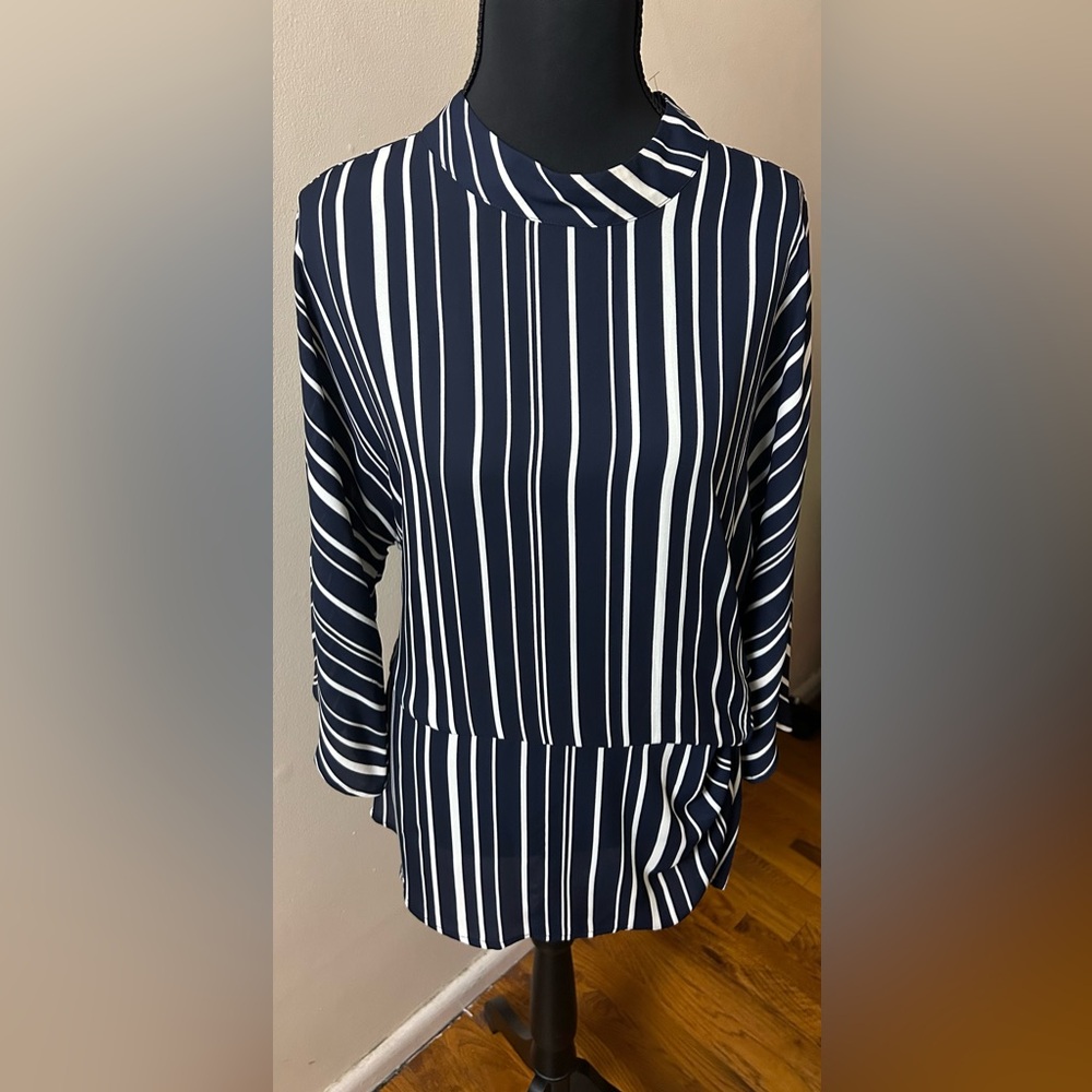 Navy and White Striped Blouse
